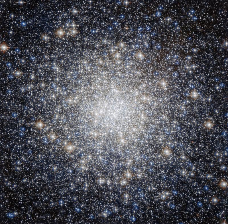 M92 Photo of globular cluster M92, showing a dazzling array of stars that increase in density until individual stars cannot be seen at its bright core and appear as a sort of fog.